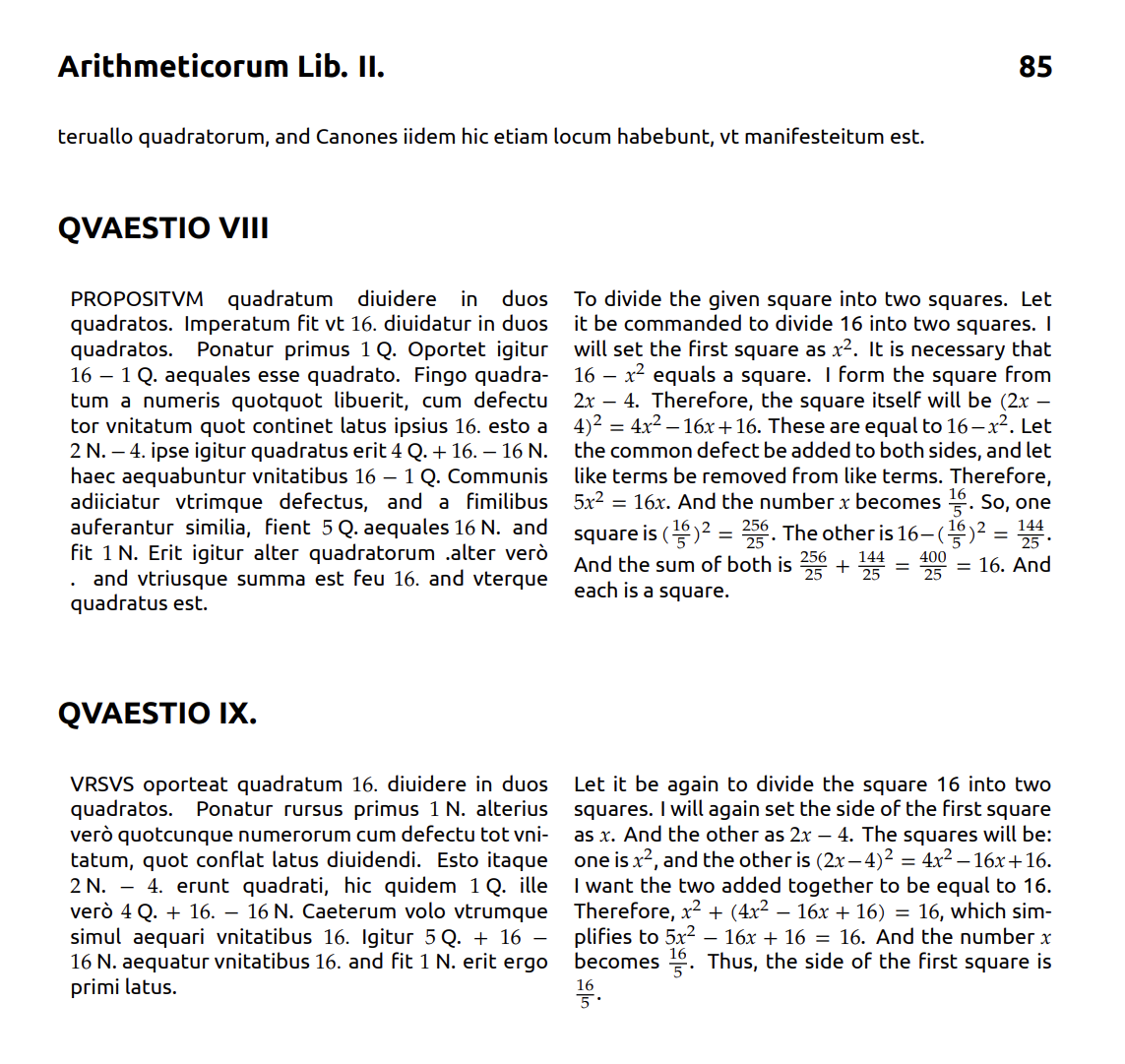 Translation of the problem in modern mathematical notation